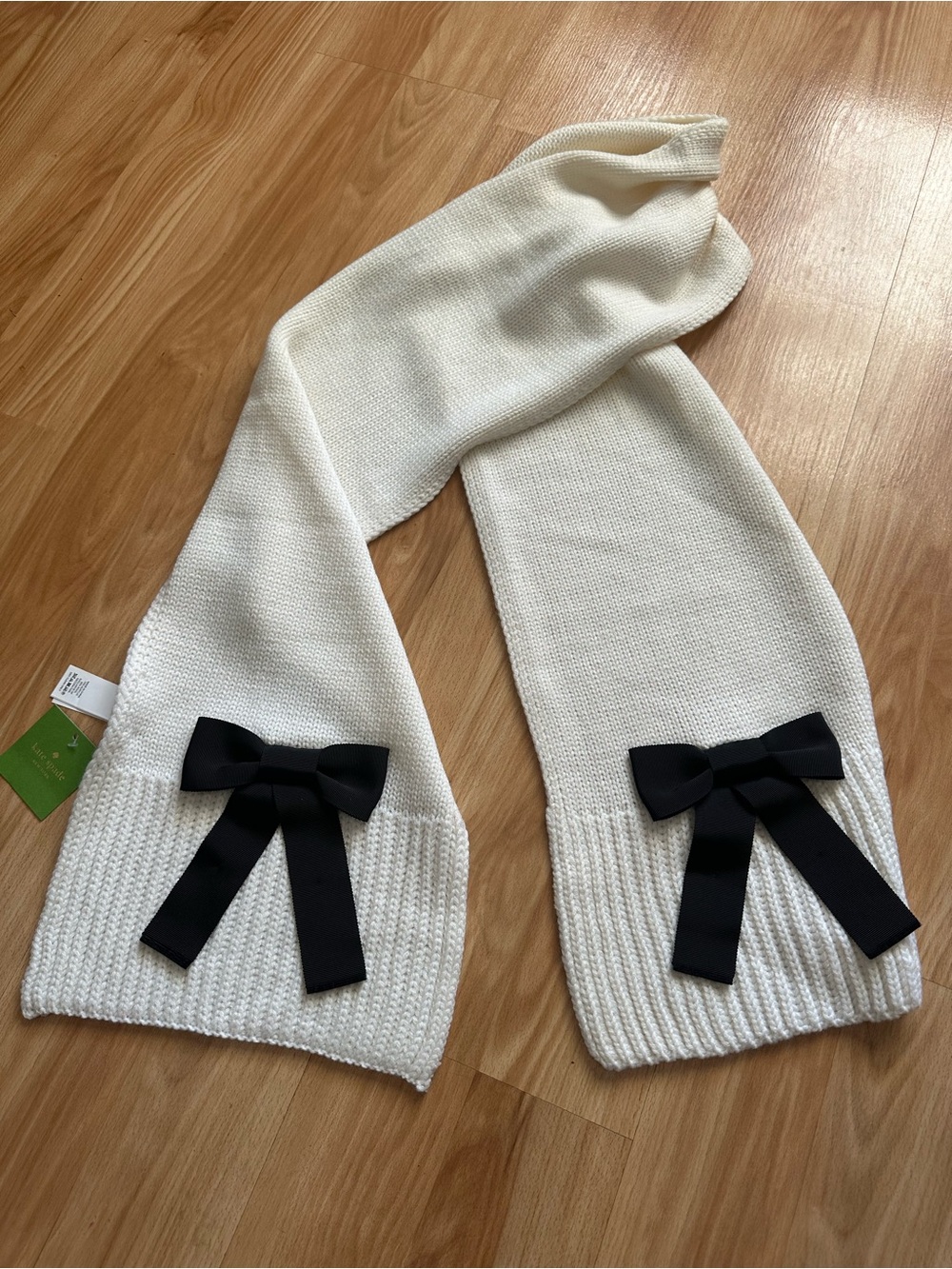 kate spade Cream Knit Scarf with Black Ribbon Bows